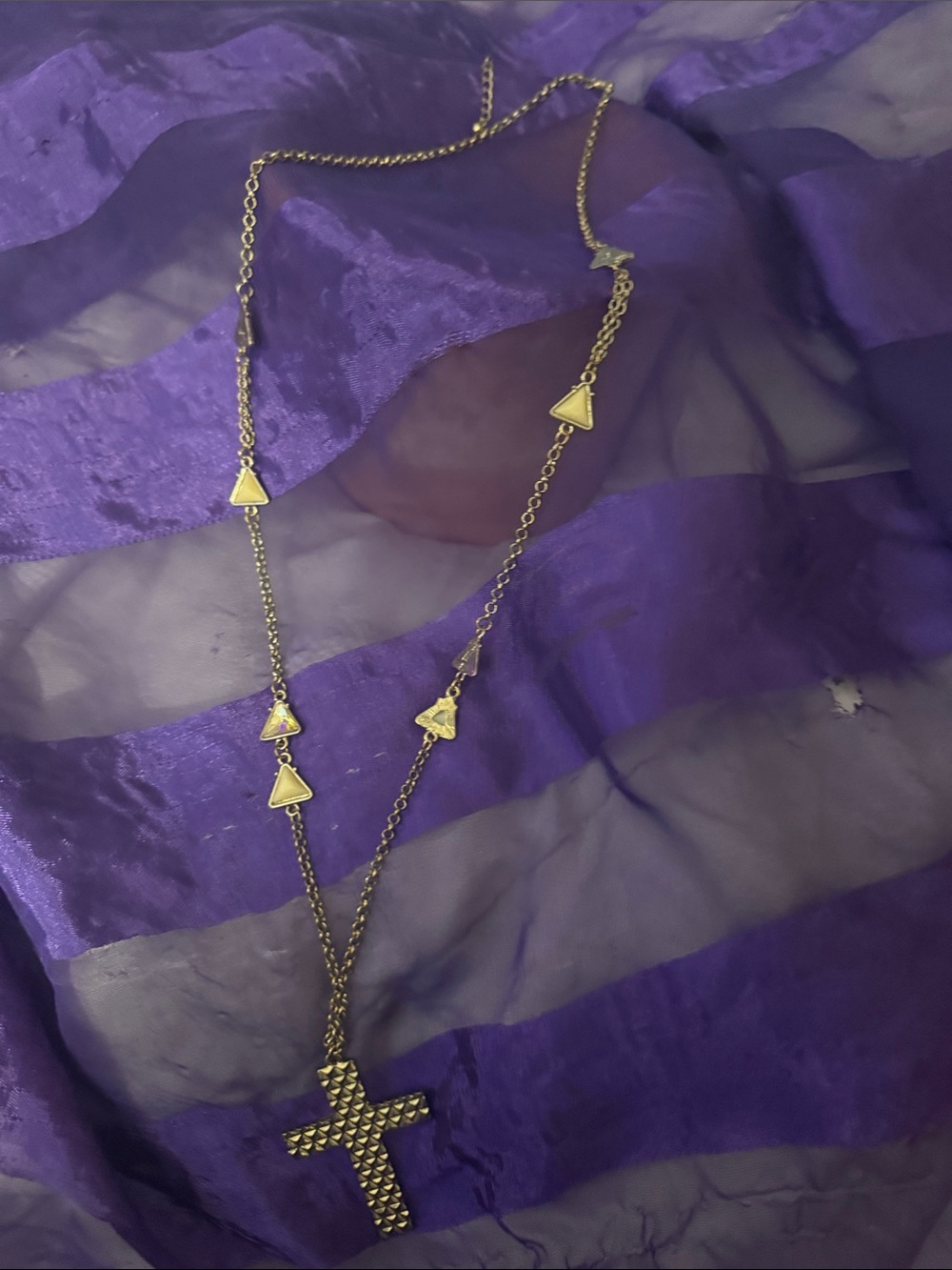 Gold-Tone Cross Pendant Necklace with Triangle Accents - Women's Jewelry